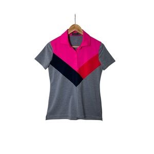 G/FORE Vibrant Pink and Red Color Block Polo